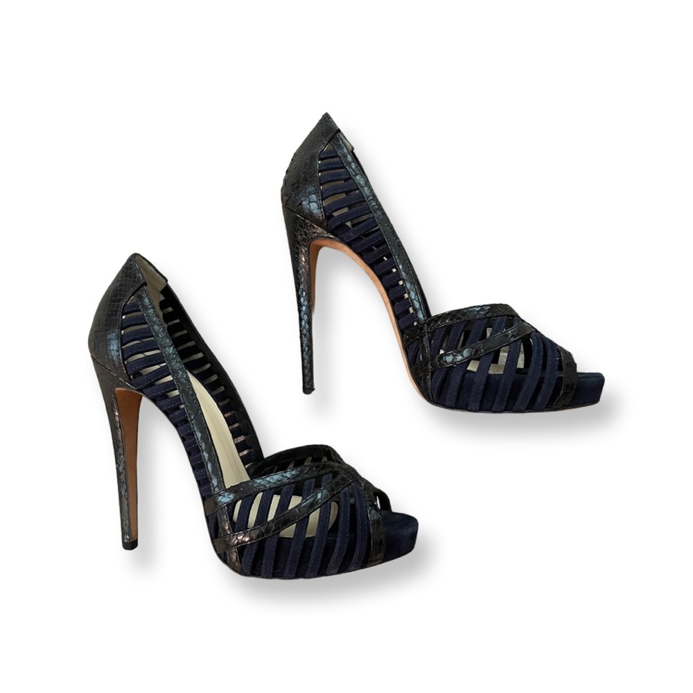 Alexandre Birman Black/Blue Python Suede Heels, S… - image 1